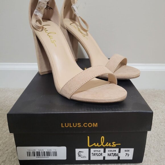 Lulu's Tan Faux Suede Ankle Strap Block Heels, Size 7.5, New With Box - Picture 2 of 4